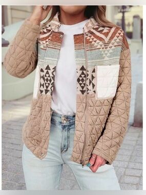 Lovesoft Quilted Aztec Jacket Western Southwestern Snap & Zip Front XL